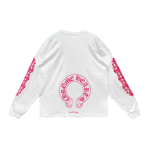Chrome Hearts Pink Horseshoe White L/S Tee