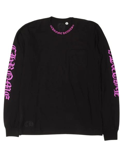 Chrome Hearts Pink Neck Logo Black L/S Tee