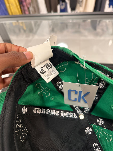 Chrome Hearts CH White Leather Cross Green Hat