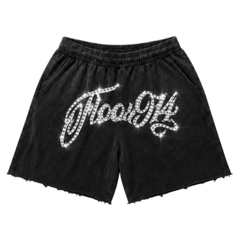 Floor 914 Logo Rhinestone Black Sweatshorts