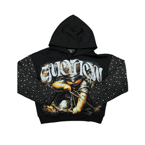 Mixed Emotion Archer Rhinestone Black Hoodie