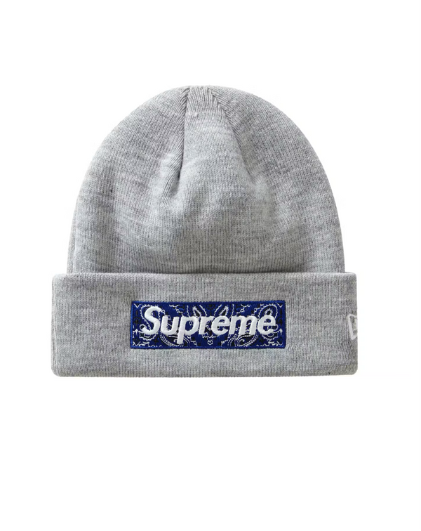 Supreme FW19 Heather Grey/Blue Box Logo Beanie