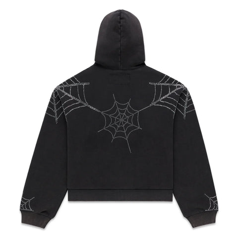 Sp5der Rhinestone Web Black Zip Up
