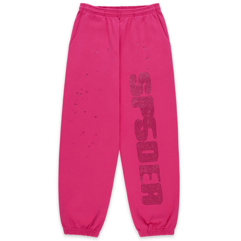 Sp5der Big Rhinestone Pink Sweatpants