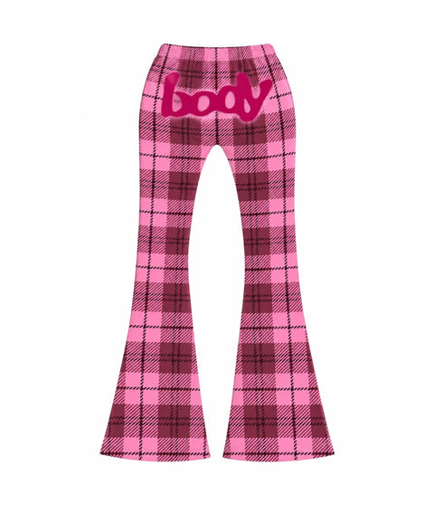 Body by Raven Basics 2.0 Low Rise Pink Plaid Flared Leggings
