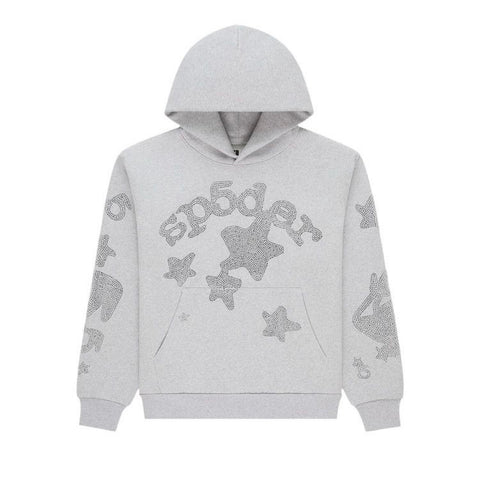 Sp5der Rhinestone Beluga Heather Grey Hoodie