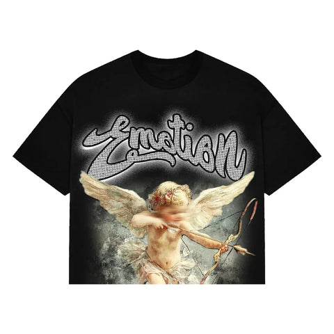 Mixed Emotion Rhinestone Cropped Black Tee