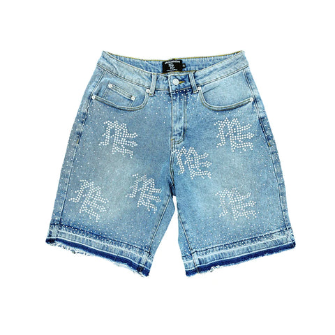 Mixed Emotion ME Rhinestone Blue Denim Shorts