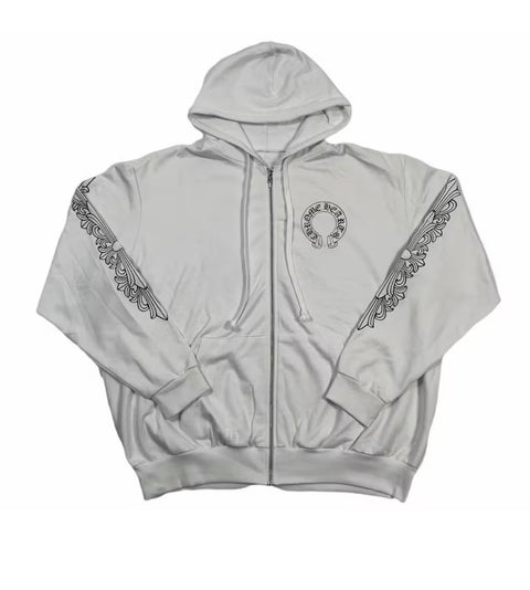 Chrome Hearts Horseshoe Floral White Zip