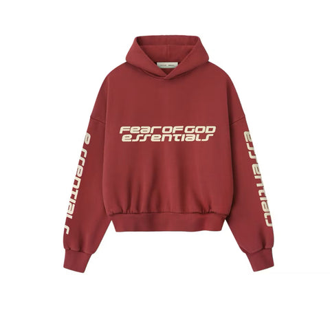 Essentials FW25 Cropped Crimson Hoodie