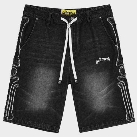 Godspeed Femur Frayed Black Denim Shorts