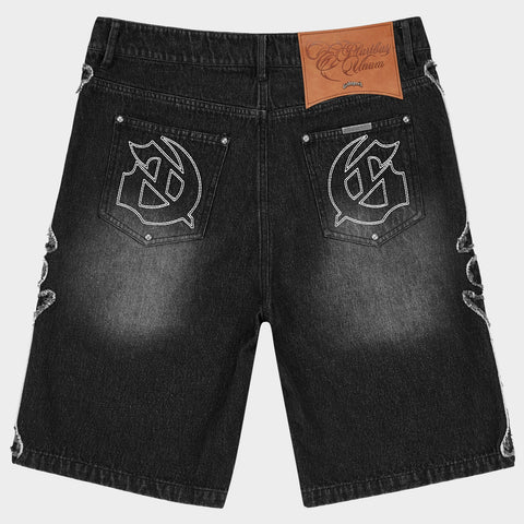 Godspeed Femur Frayed Black Denim Shorts