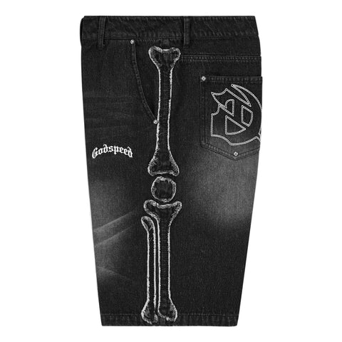 Godspeed Femur Frayed Black Denim Shorts