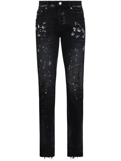 Purple P001 Paint Splatter Ripped Black Jeans