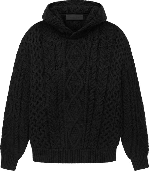 Essentials SS23 Jet Black Cable Knit Hoodie