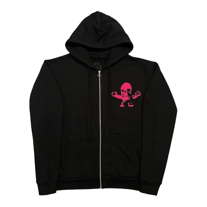 Chrome Hearts FOTI Skull Neon Pink Black Zip Up