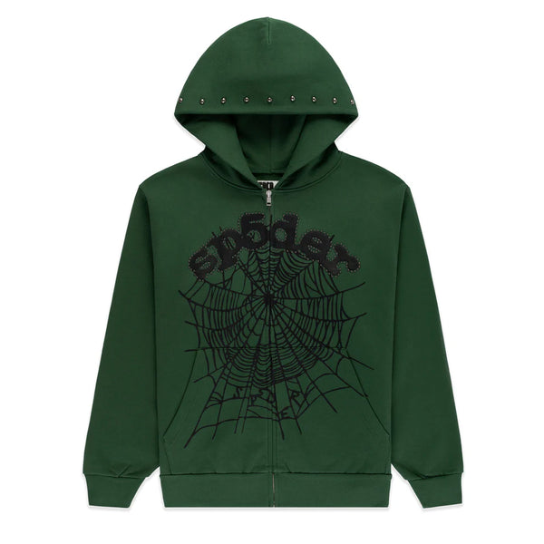 Sp5der OG Web Studded Green Zip Up