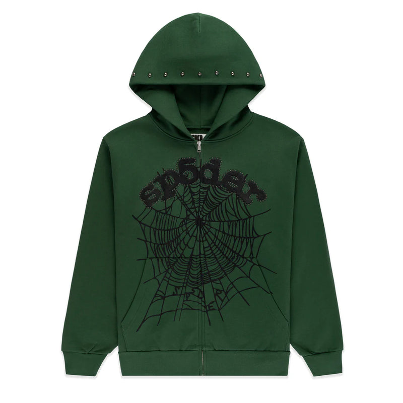 Sp5der OG Web Studded Green Zip Up