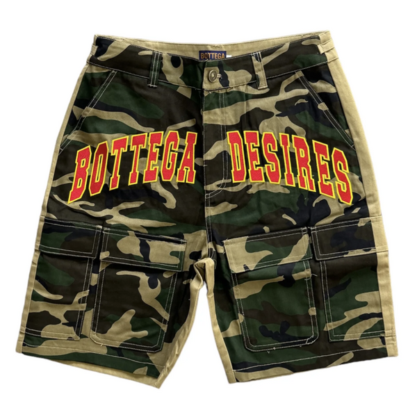 Bottega Desires Camo Cargo Shorts