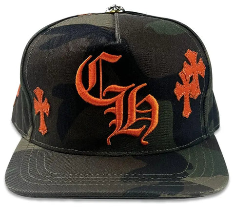 Chrome Hearts CH Camo/Orange Leather Patch Hat
