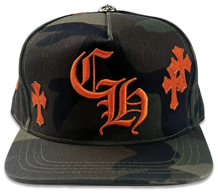 Chrome Hearts 5 Panel Cross Camo/Orange Hat