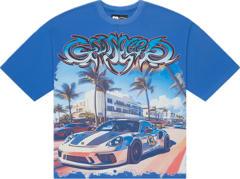 Godspeed Car Meet Miami Blue Tee