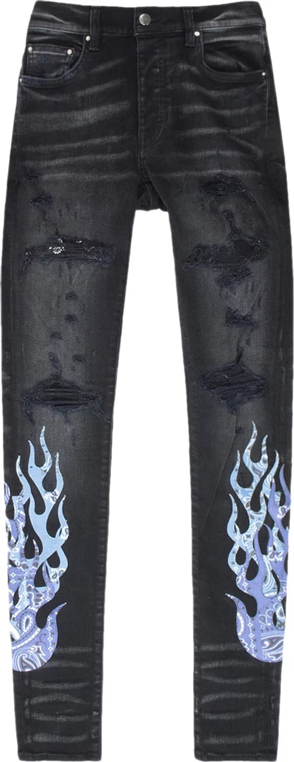 Amiri Blue Bandana Flame Black Jeans