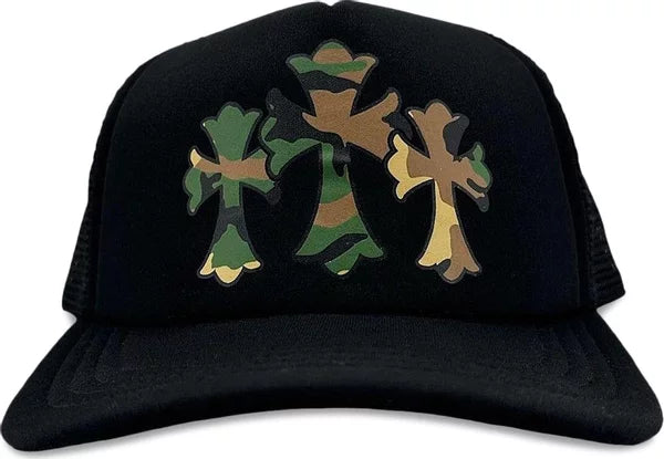 Chrome Hearts Camo Crosses Black Trucker Hat