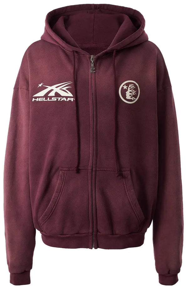 Hellstar Mirror Face Burgundy Zip Up