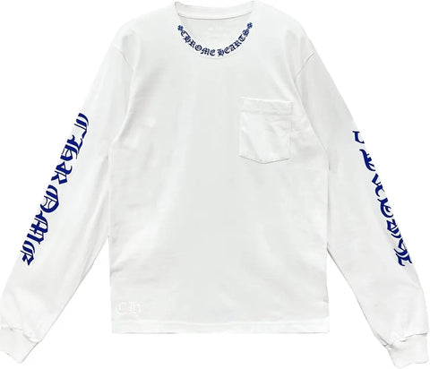 Chrome Hearts Blue Neck Logo White L/S Tee
