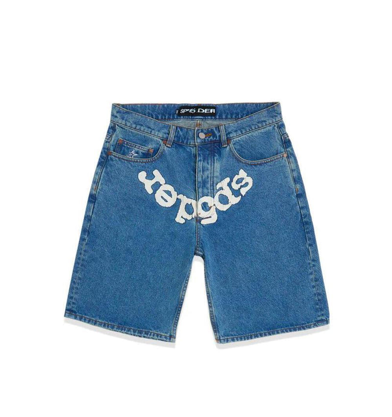 Sp5der OG Logo Patch Denim Shorts