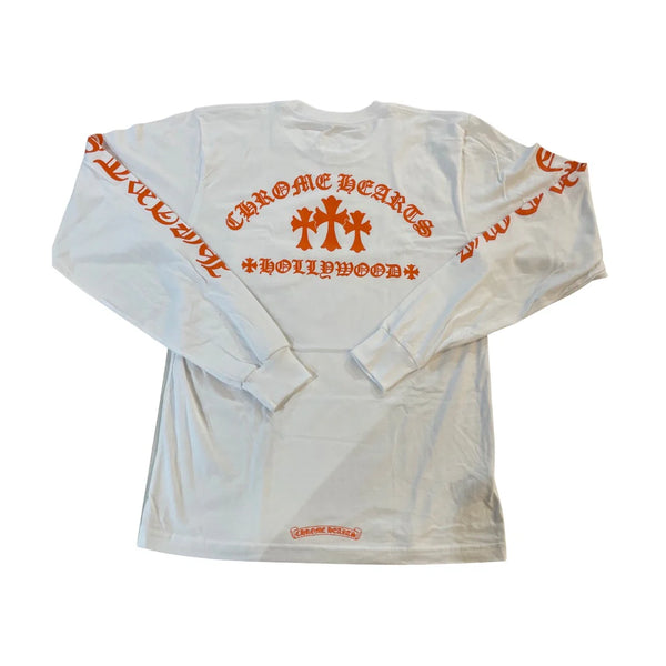 Chrome Hearts Orange Triple Cross Long Sleeve White Tee