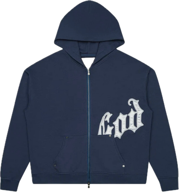 Godspeed OG Logo V2 Navy/Silver Satin Hoodie