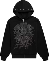 Sp5der OG Web Studded Black Zip Hoodie