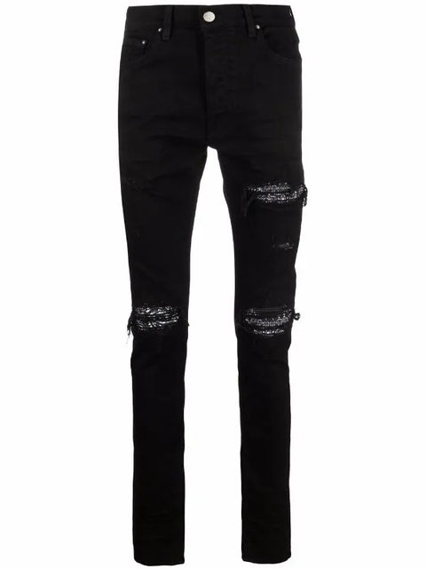 Amiri Ripped Rhinestone Black Jeans