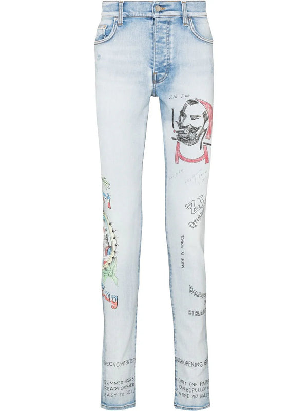 Amiri Zig Zag Motif Print Light Jeans