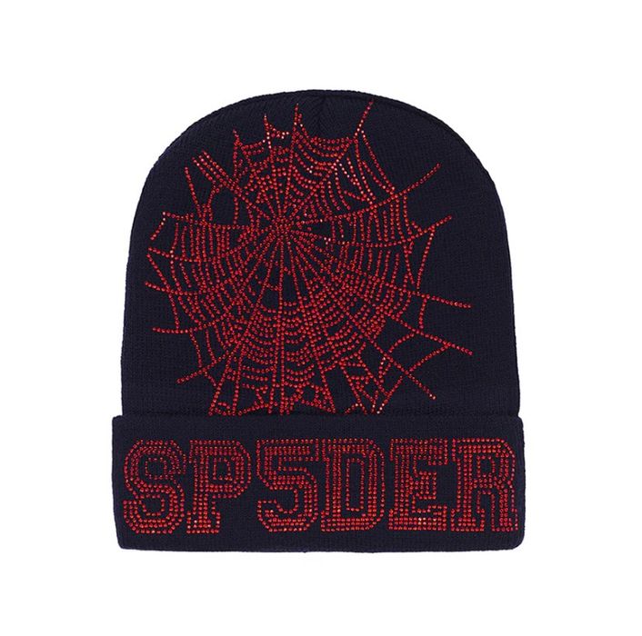 Sp5der Rhinestone Black/Red Beanie