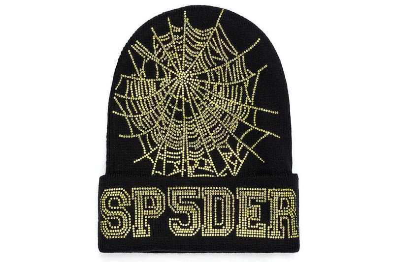 Sp5der Rhinestone Black/Yellow Beanie