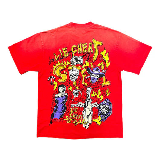 Warren Lotas Lie Cheat Steal Red Tee