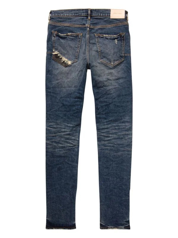 Purple P001 Patched Indigo Moto Zip Jeans