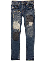 Purple P001 Patched Indigo Moto Zip Jeans