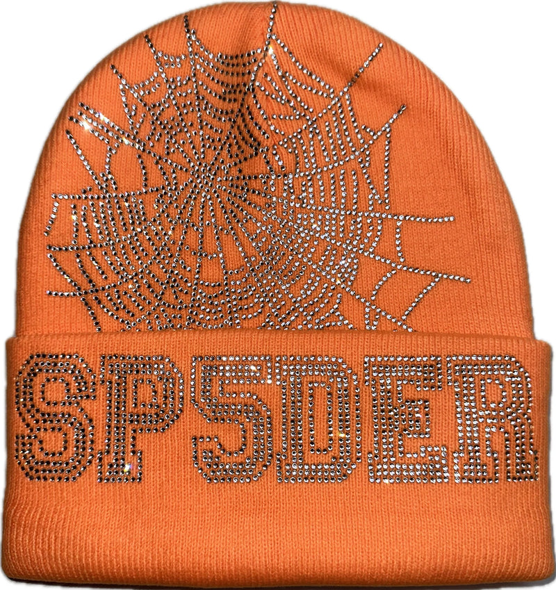 Sp5der Rhinestone Orange Beanie