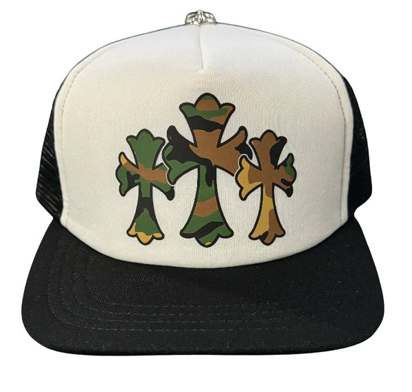 Chrome Hearts Camo Crosses White Trucker