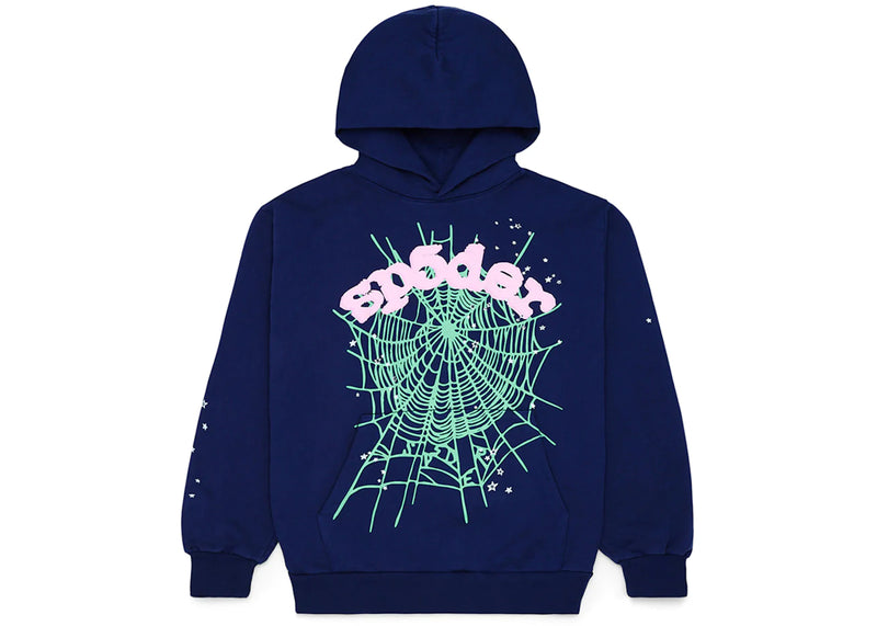 Sp5der Navy Pink OG Web Hoodie