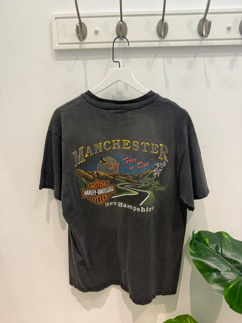 Harley Davidson Manchester Faded Black Tee L
