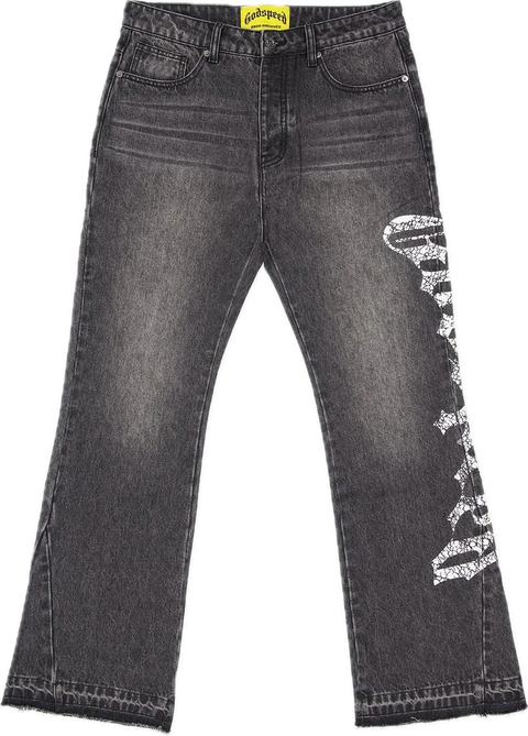 Godspeed OG Logo Flared Grey Printed Jeans