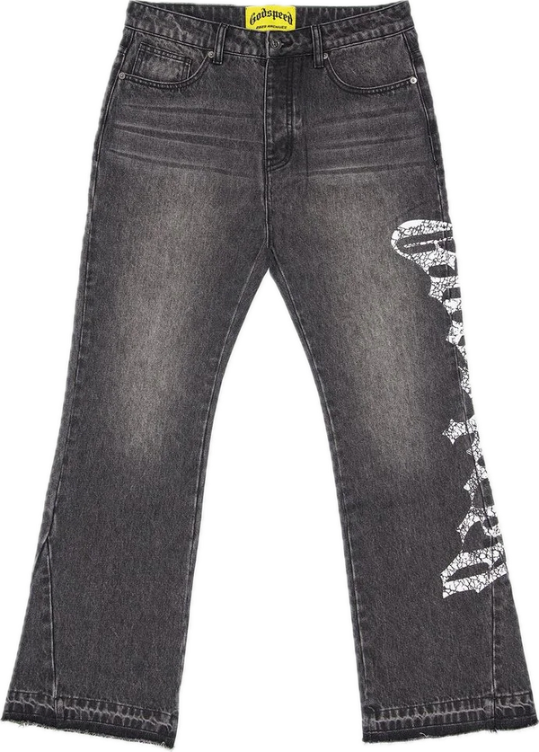 Godspeed OG Logo Flared Grey Printed Jeans