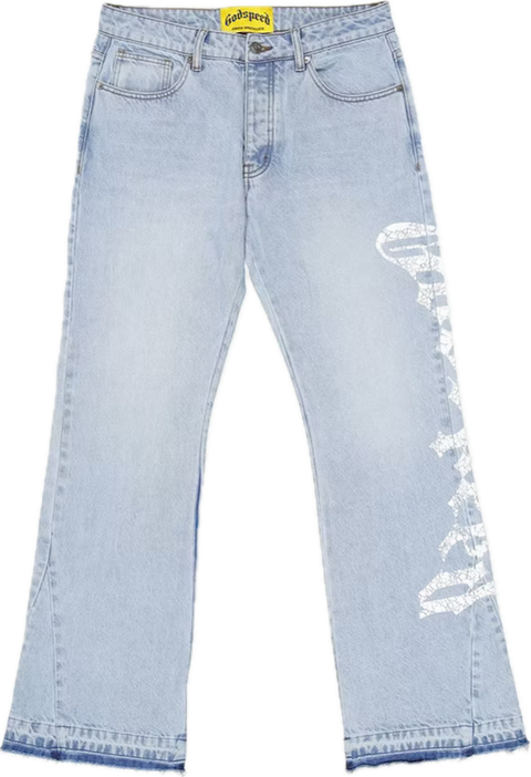 Godspeed OG Logo Flared Blue Printed Jeans