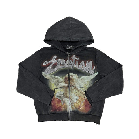 Mixed Emotion Rhinestone Black Zip Up