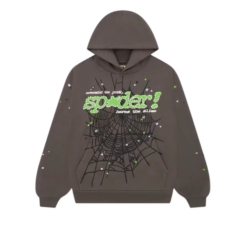 Sp5der Grey/Green Punk V2 Hoodie